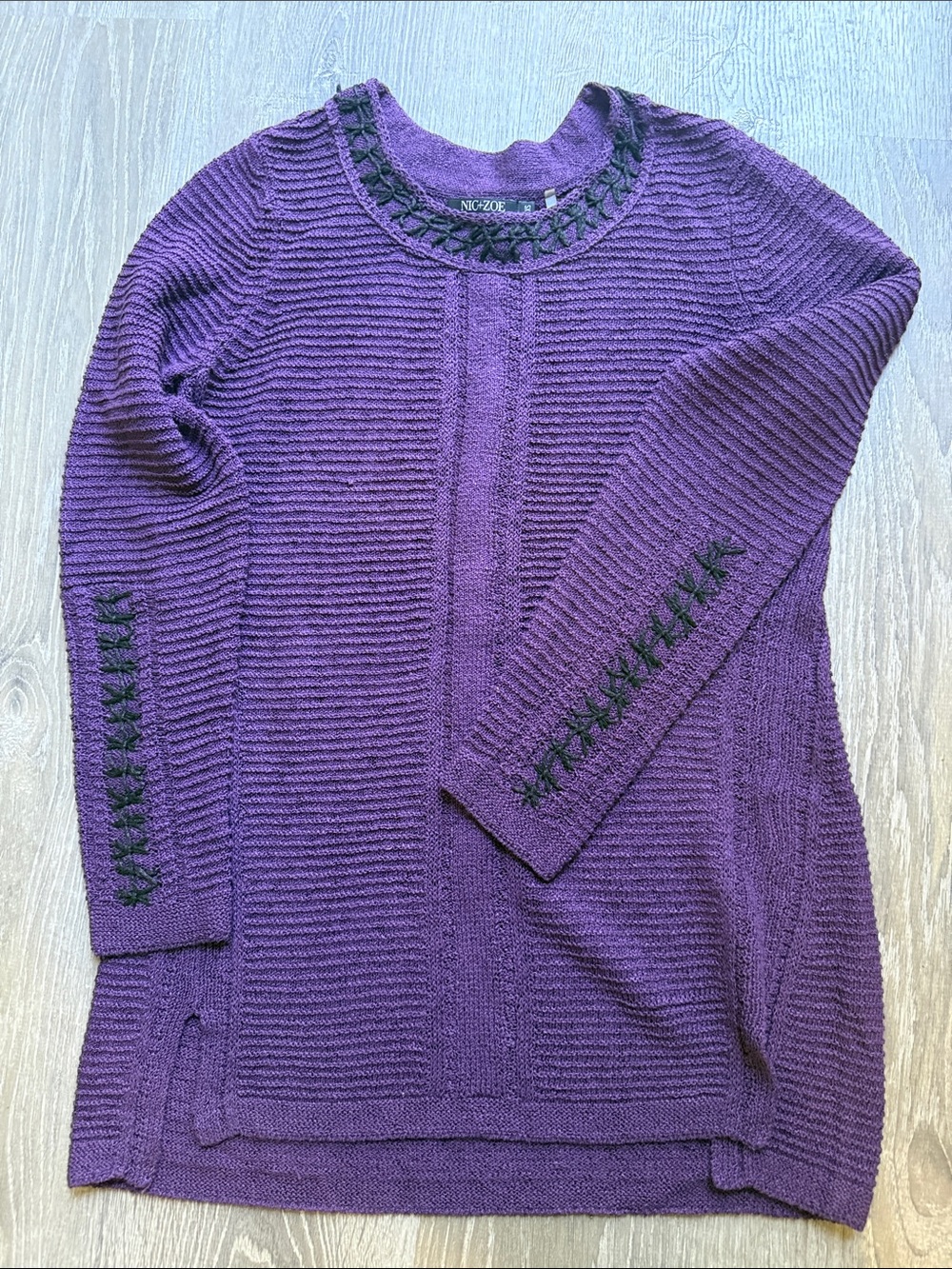 NIC+ZOE Deep Purple Ribbed Crewneck Sweater